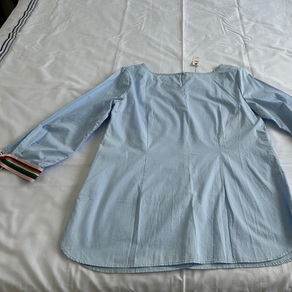 Preppy poplin blouse, 3/4 sleeve with ribbon tie - Picture 2 of 3
